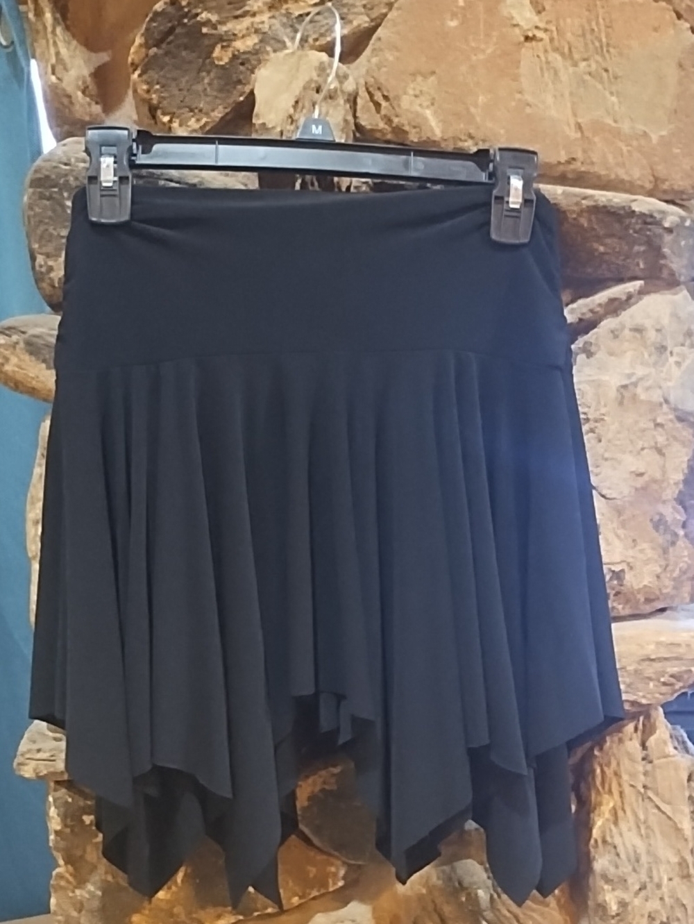 edge Black Asymmetrical Pleated Handkerchief Hem Skirt - Picture 3 of 3